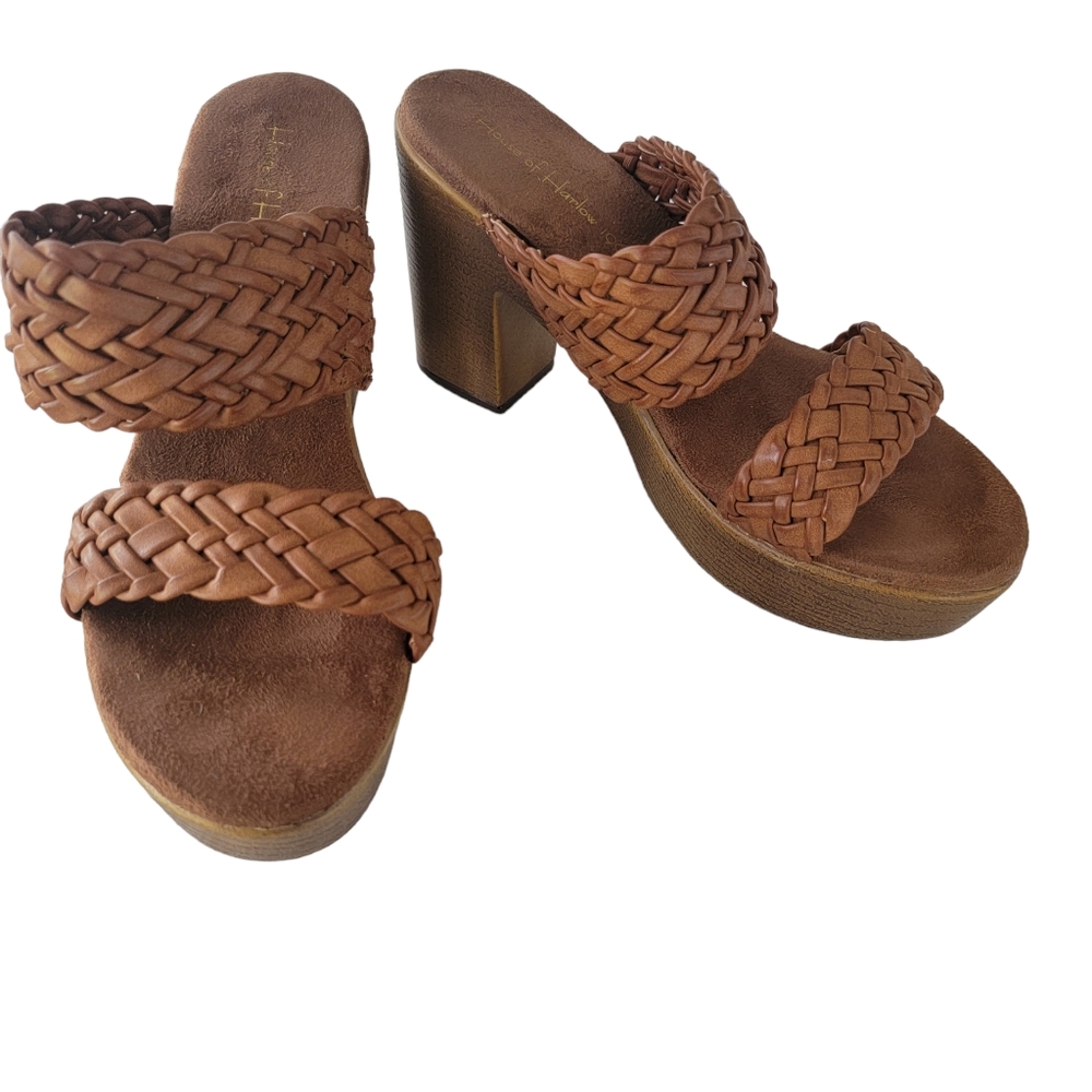 House of Harlow 1960 Brown Clog Platform Open Toe Braided Leather Sandals 9 M